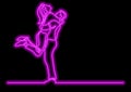 One line drawing of hugging couple with neon vector effect