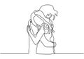 one line drawing of hugging couple vector minimalism. Single hand drawn continuous of man and woman in romantic moment Royalty Free Stock Photo