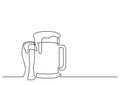 One line drawing of isolated vector object - beer pint and glass