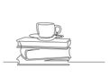 One line drawing of isolated vector object - books and cup of tea