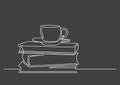 One line drawing of isolated vector object - books and cup of tea Royalty Free Stock Photo