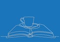 One line drawing of isolated vector object - cup of tea on book Royalty Free Stock Photo