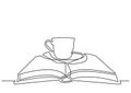 One line drawing of isolated vector object - cup of tea on book Royalty Free Stock Photo