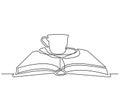 One line drawing of isolated vector object - cup of tea on book