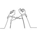 One line drawing of isolated vector object hand in handcuffs. Business concept sketch of crime investigation icons. Minimalist
