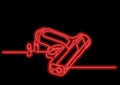 One line drawing of isolated vector object - handgun with bullets with neon vector effect