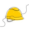 One line drawing of isolated vector object hard hat.Construction helmet. Worker safety tools concept. Builder construction helmet Royalty Free Stock Photo