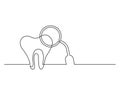 One line drawing of isolated vector object - human tooth with dentist tool