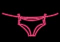 One line drawing of isolated vector object - panties on rope with neon vector effect