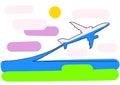 One line drawing of isolated vector object - passenger airplane Royalty Free Stock Photo