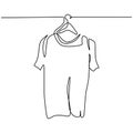 One line drawing of isolated vector object t-shirt on hanger. Clothes on a hanger concept. Fitting room icon on white background. Royalty Free Stock Photo