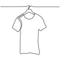 One line drawing of isolated vector object t-shirt on hanger. Clothes on a hanger concept. Fitting room icon on white background. Royalty Free Stock Photo