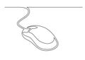 One line drawing of isolated vector object - wired computer mouse