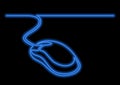 One line drawing of isolated vector object - wired computer mouse with neon vector effect