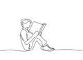 One line drawing kids read book continuous minimalist design