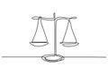 One line drawing of law balance, or Scale icon, symbol of court and firm. Vector illustration continuous hand drawn minimalism