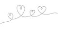 One line drawing of love sign with four hearts embrace minimalism design on white background