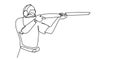 one line drawing of a man holding a gun