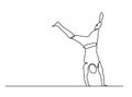 One line drawing of a man standing on his arms. hand standing man. person. Single continuous line drawing of young