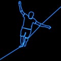 One line drawing man taking risk neon concept
