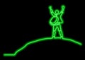 One line drawing of man on the top of the world with neon vector Royalty Free Stock Photo