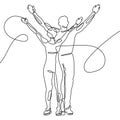 One line drawing. man and woman Sports victory.