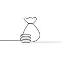 One line drawing of  money bag with dollar coin Royalty Free Stock Photo