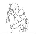 One line drawing of mother and her baby lovely family concept after born minimalist vector design