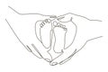 One line drawing of mother's hand with baby feet Royalty Free Stock Photo