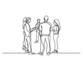 One line drawing of office party with people standing and talking