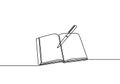 One line drawing, open book. Book on the table and ready to read. Concept of study, education and knowledge. Vector object