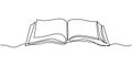 One line drawing, open book. Vector object illustration, minimalism hand drawn sketch design. Concept of study and knowledge