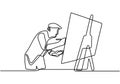 One line drawing of painter artist. A man standing painting an artwork on canvas. Man holding paint brush. Meaningful abstract Royalty Free Stock Photo