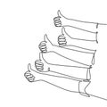 One line drawing of people arm hands with thumbs up gesture. Good service excellence in business sector concept. Continuous line