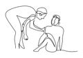 One line drawing of people help the others. Young man helping the other man who have fallen show solidarity gesture. Humanitarian