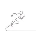 One line drawing person running, minimalism lineart. Continuous hand drawn human run and jump. Sport and spirit logo template icon