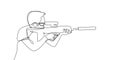 one line drawing of a person using gun sot shot. Sniper concept design