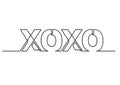 One line drawing of phrase - xoxo