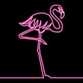 One line drawing pink flamingo neon concept