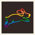 One line drawing Rabbits in the color of the rainbow, the LGBT flag.Poster,