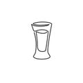 One line drawing tequila glass on white background. Object for celebration design. Black white cartoon graphic sketch. Continuous