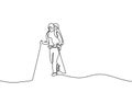One line drawing of traveler walking continuous design. Person doing hiking on mountain outdoor