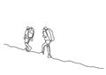 One line drawing of travelers walking