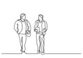 One line drawing of two men walking and talking Royalty Free Stock Photo