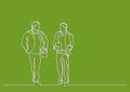 One line drawing of two men walking and talking Royalty Free Stock Photo