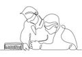 One Line Drawing of Two Scientists Conducting an Experiment, Depicting Teamwork and Innovation in a Laboratory Setting