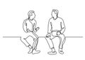 One line drawing of two sitting men talking