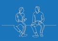 One line drawing of two sitting men talking Royalty Free Stock Photo