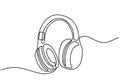 One line drawing of a wired headset. Symbolizes audio engagement in modern communication Royalty Free Stock Photo