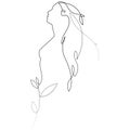 One line drawing woman body with leaves. Beauty salon logo. Modern continuous line art. Cosmetics vector illustration.